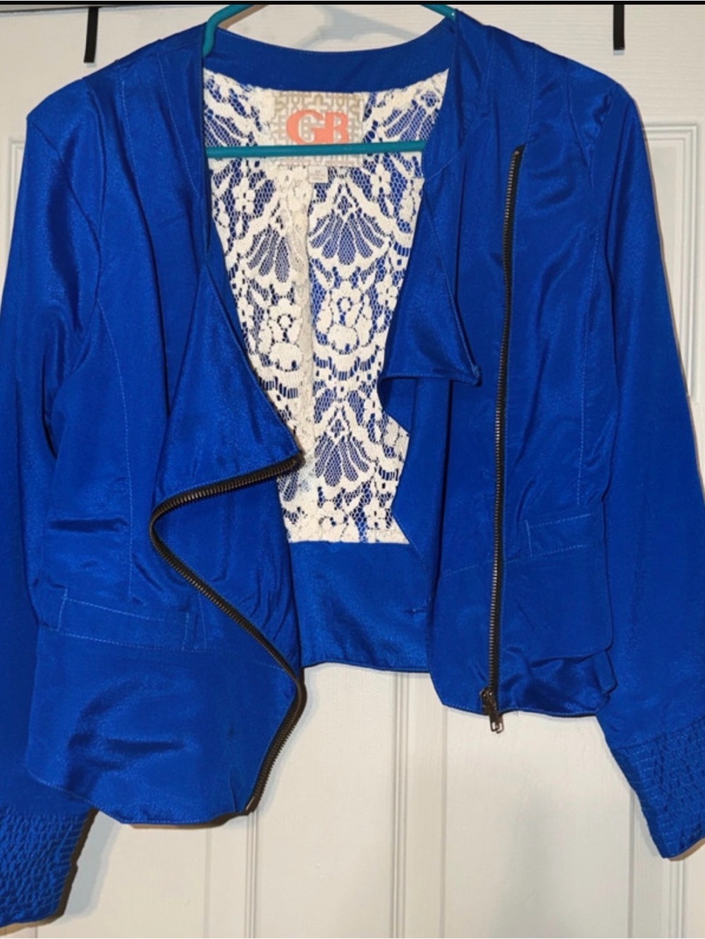 Gianni Bini Electric Blue Lace-Back Bomber Jacket